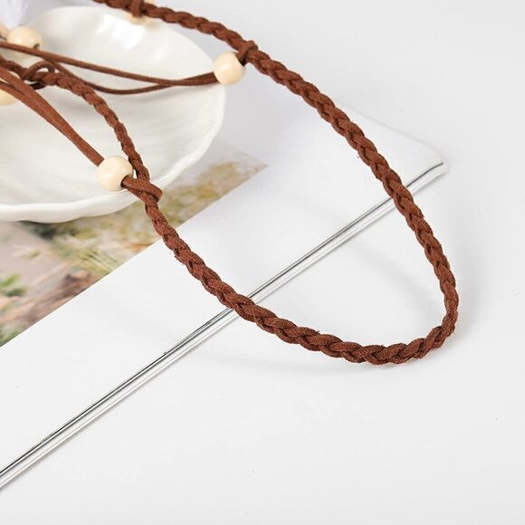 🆕 Bohemian Feather Hippie Hairband Indian Gypsy Headband White Brown Tassel NWT - Picture 7 of 9